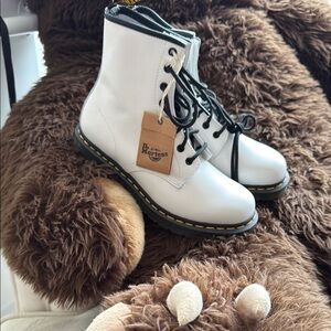 Dr. Martens Women's White Lace-Up Leather Combat Boots